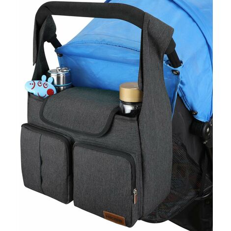 Baby stroller storage bag with cup holder-dark gray.