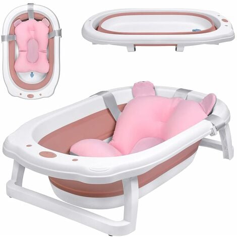 Babybadewanne Faltbar Baby Bath Wanne Rosa PP+PTE Babywanne mit Rutschfeste Fußpolster Badewanne Für Babys Kinder NAIZY