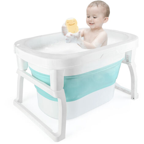 AQRAU Babybadewanne Faltbare Babybadewanne mit rutschfestem Badekissen Tragbare Baby Badewanne für Kinder von 0–3 Jahren (Blue)