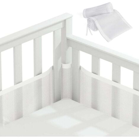 Babybettumrandung 340/160x30cm, weiße Babybettumrandung mit sicherem 3D-Netzfutter für Luftzirkulation, geeignet für alle Arten von Kinderbetten