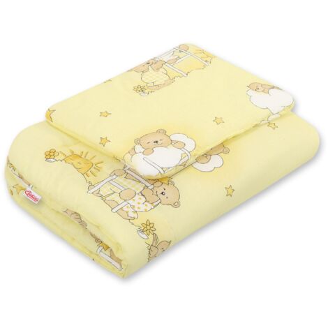 Babybettwäscheset mit Füllung, 2-teilig, 75x100cm NEWBORN - Teddybären in Wolken, gelb