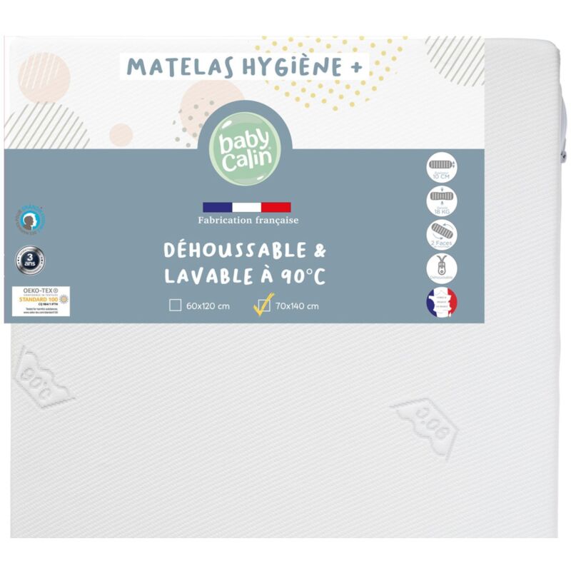 Matelas hygiène déhoussable lit bébé 70 x 140 cm - 100% polyuréthane - Blanc - Babycalin