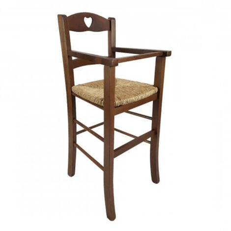 WEBMARKETPOINT Babyhochstuhl 708 aus Walnussholz und Sitz aus Stroh