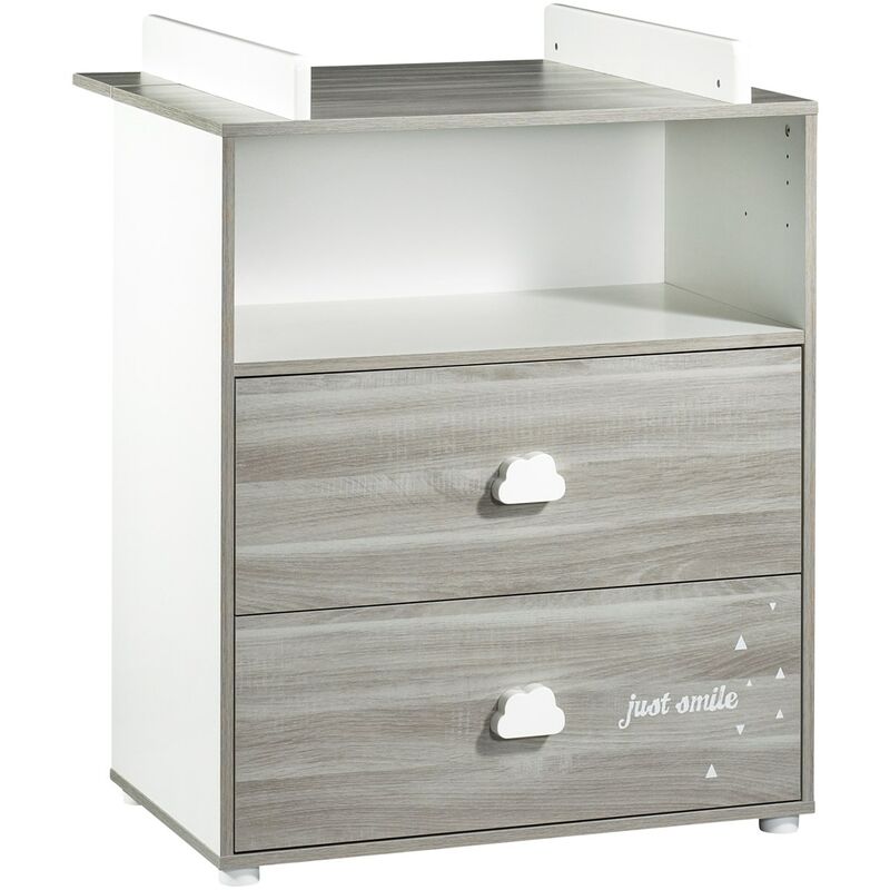 Commode Smile chêne silex 2 tiroirs 1 niche avec dispositif à langer babyprice - color