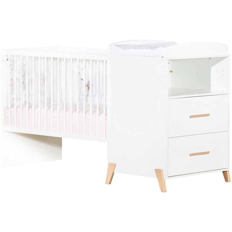 Les Tendances - Lit Combiné Evolutif 120x60 en 90x190 en bois blanc