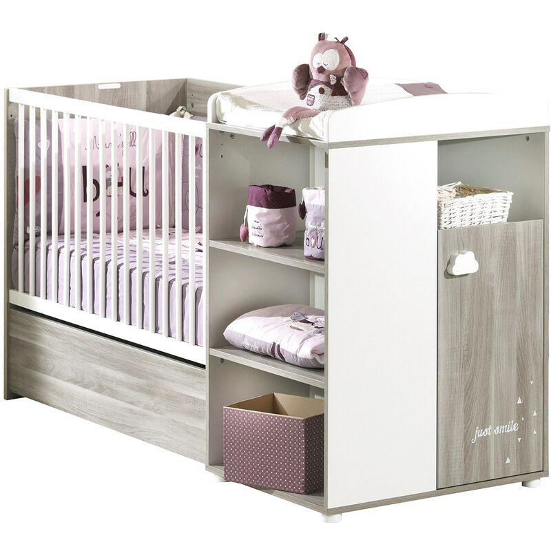 Les Tendances - Lit combiné évolutif Smile chêne silex 120x60cm en 90x190cm babyprice - color