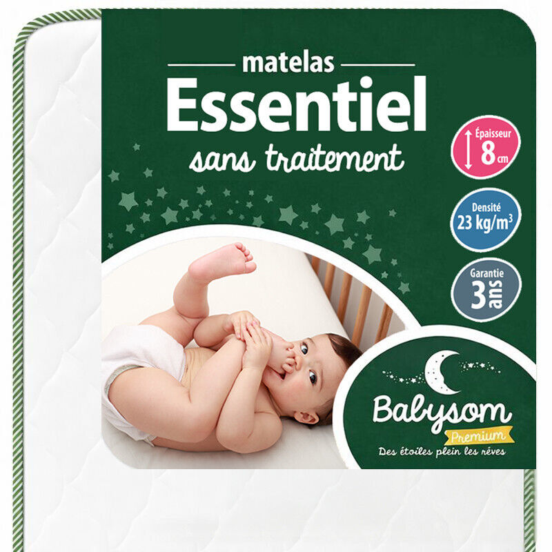Babysom - Matelas Bébé 60x120 cm - Réversible Été/Hiver - Soutien Ferme - Sans Traitement Chimique - Certifié Oeko-Tex - Vert
