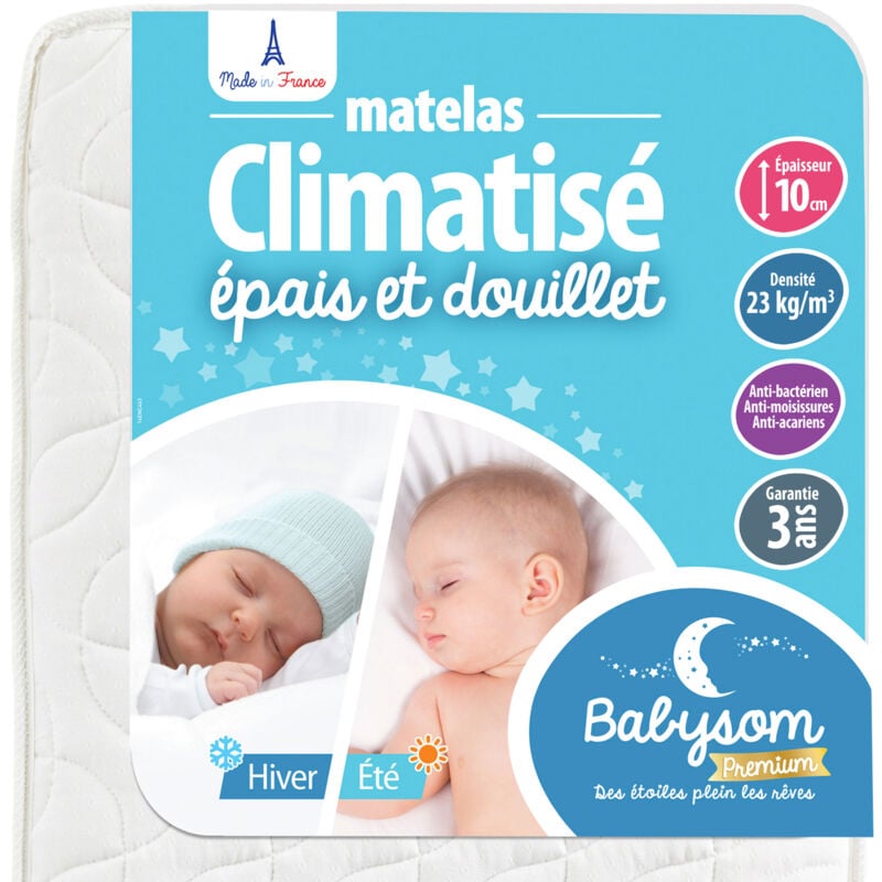 Babysom - Matelas Bébé/Enfant Climatisé - 80x160 cm Réversible : Face Été/Face Hiver Lit Cabane Épaisseur 10 cm