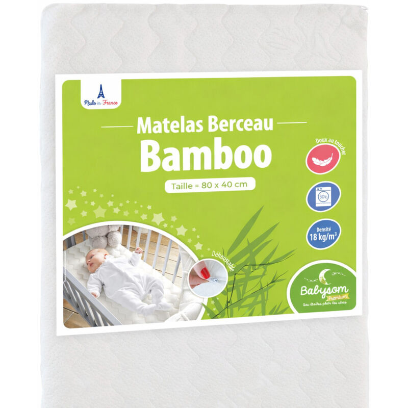 Babysom - Matelas Berceau Bamboo - 80x40 cm Compatible Cododo Viscose au Toucher Ultra Doux Déhoussable Oeko-Tex®