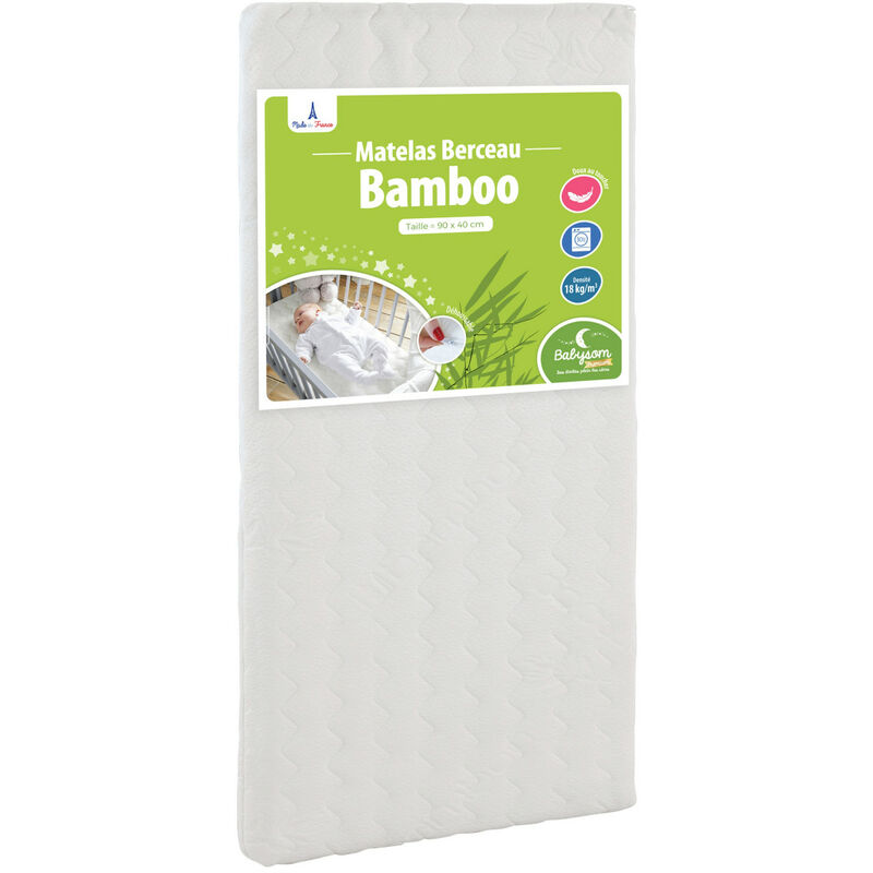Matelas bébé déhoussable 90x40cm – Viscose naturelle – Confort optimal 5cm – Fabrication française – Certifié Oeko-Tex – Babysom