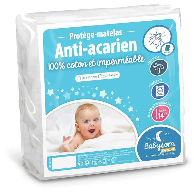 Protège Matelas/Alèse Bébé - Anti acarien - 60x120 cm - Imperméable - Bouclette 100% Coton - Souple et Silencieux - Respirant - blanc - Babysom