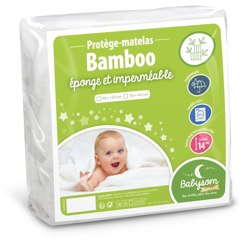 Babysom - Protège Matelas / Alèse Bébé - Bamboo - 60x120 cm - Imperméable - Doux et Respirant - Bouclette éponge - blanc
