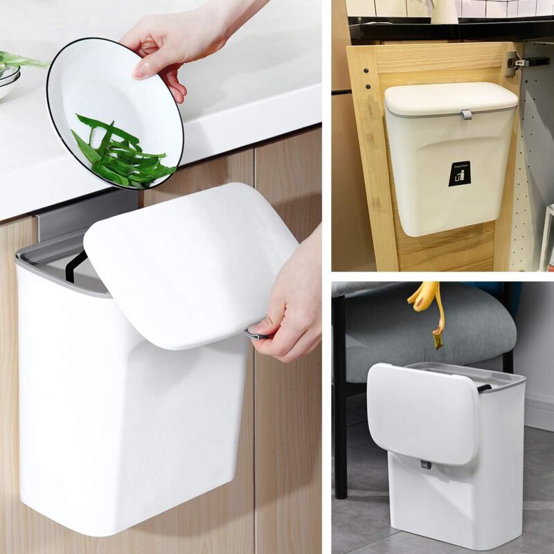 Bac à Compost de Cuisine Scellé, Poubelle avec Couvercle pour Déchets Alimentaires, 9L Blanc