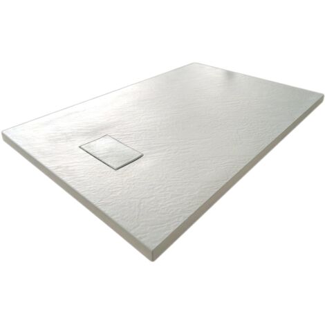 Receveur bac à douche blanc effet pierre en smc résine réductible avec bonde