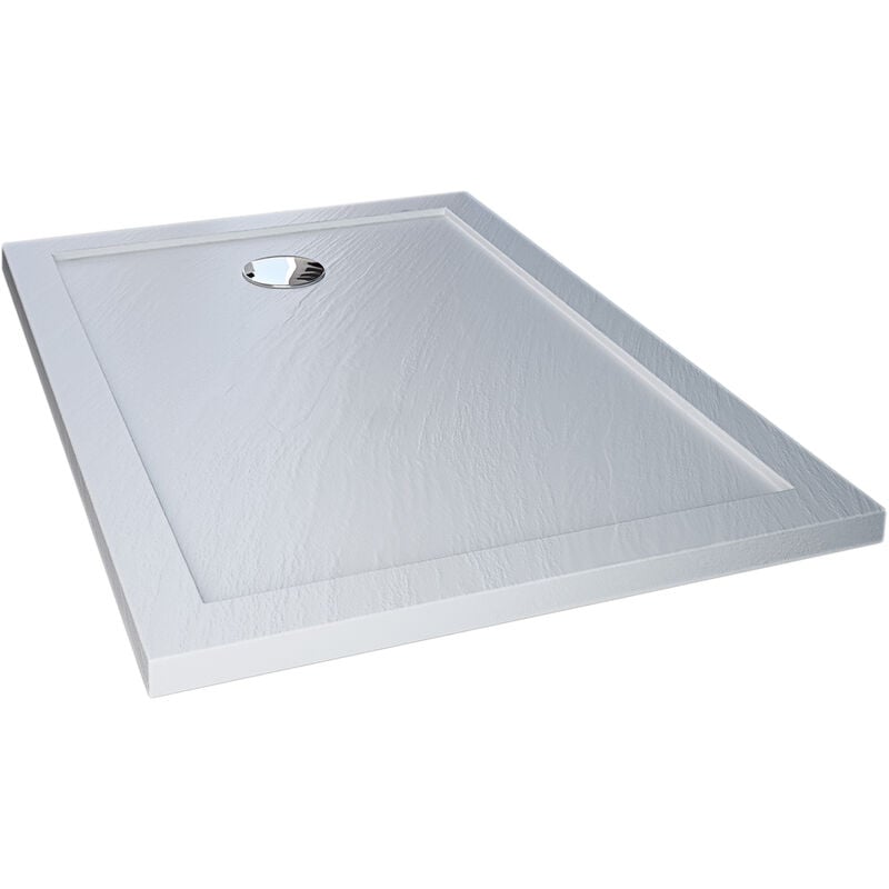 Bac à douche bordé effet pierre blanc en acrylique mod. Flower 80X140X4 rectangulaire