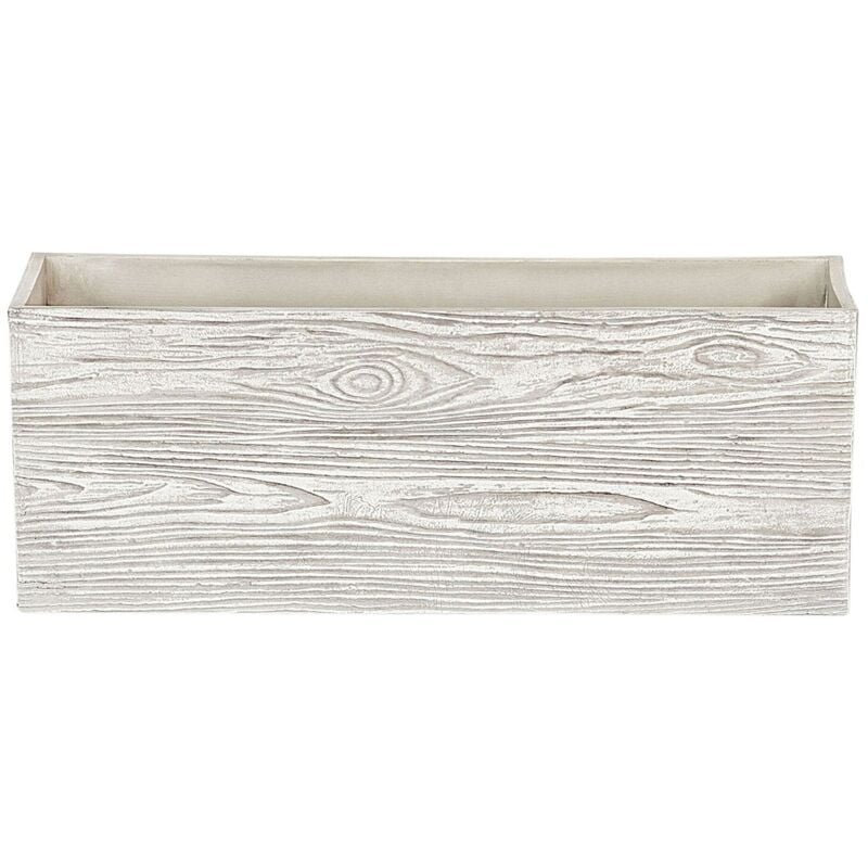 Bac à Fleurs Rectangulaire Blanc Effet Bois, 42 x 13 x 15 cm, en Fibre d'Argile pour Intérieur et Extérieur Beliani