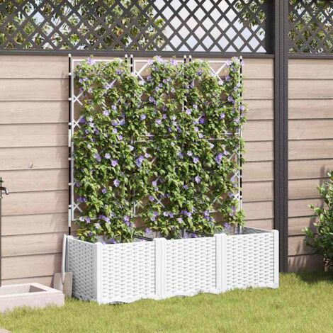 Bac à fleurs avec Treillis 3 pcs Blanc 120 x 40 x 143 cm PP