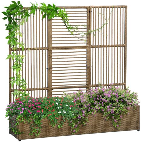 Bac à fleurs avec treillis résistant aux intempéries en polyrotin sable 103 x 29 x 103 cm