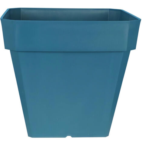 Bac à fleurs carré 49x49x45 cm – Plastique bleu – Contenance 65 litres – Pour plantes de taille moyenne – Écoulement d'eau optimisé – Riviera