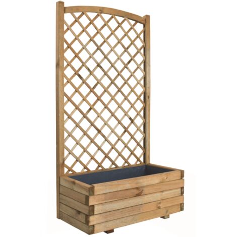 Cerland – Bac à fleurs en bois avec treillis en arc 65L – Dimensions 80x40x28cm – Drainage optimal – Pour lierre et plantes grimpantes