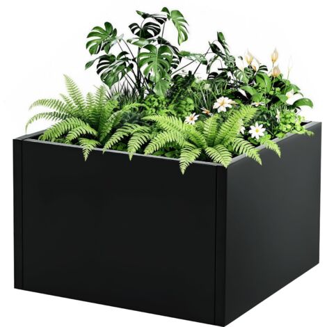 Bac à Fleurs et Potager Noir Métal – Assemblage Simple Sans Outil, Anti-rouille, Pour Jardin, Terrasse & Balcon,  464630cm