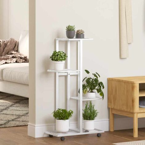 Bac à fleurs - Jardinière pour extérieur/intérieur jardin terrasse balcon - à 4 niveaux avec roues 44x23x80 cm Blanc Fer Chic-293346