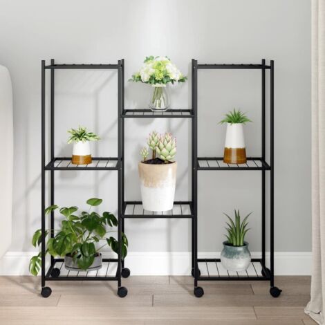 Bac à fleurs - Jardinière pour extérieur/intérieur jardin terrasse balcon - avec roues 83x25x83,5 cm Noir Fer Chic-674504