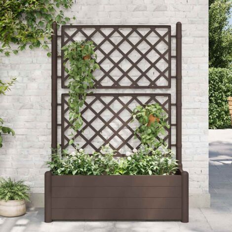 Bac à fleurs - Jardinière pour extérieur/intérieur jardin terrasse balcon - avec treillis 100x43x142 cm PP Moka Chic-600300