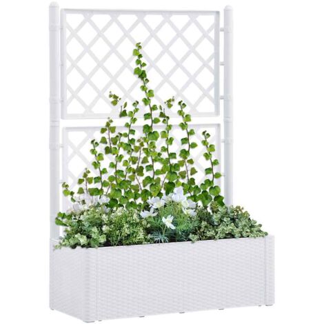 Bac à fleurs - Jardinière pour extérieur/intérieur jardin terrasse balcon - Lit surélevé de jardin et treillis et système d'arrosage Blanc Chic-274929
