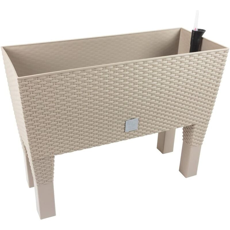 Prosperplast Jardinière surélevée mocca en polyrotin 3 compartiments 60x25x46 cm Bac à fleurs sur pieds 30 l - Mocca