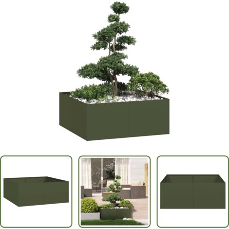 Bac à fleurs -  Jardinière vert olive 100x100x40 cm acier