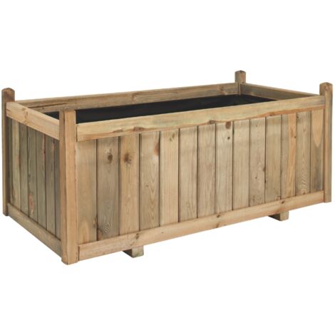 Cerland – Bac à fleurs en bois traité autoclave classe 3 – 220 L – Dimensions 120 x 60 x H50 cm – Résistant aux intempéries – Drainage optimal