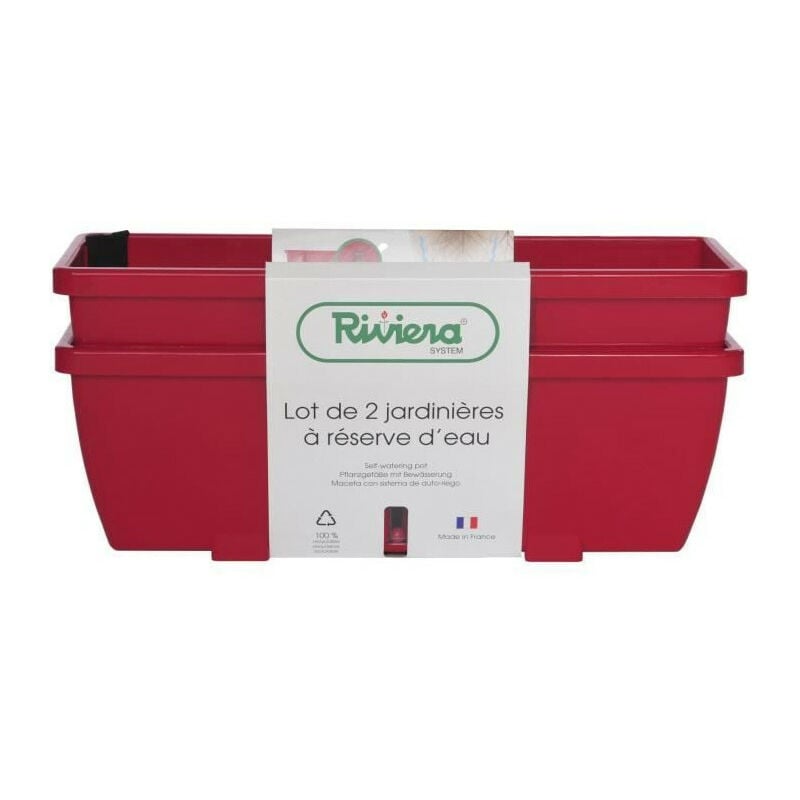 Bac a fleurs Riviera eva - Lot 2 jardinieres - Plastique - 57 cm - Rouge