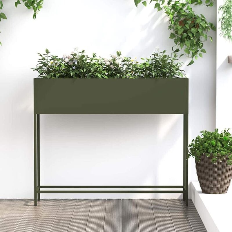 Vidaxl - Bac de jardin surélevé 100x26x82 cm en acier vert olive