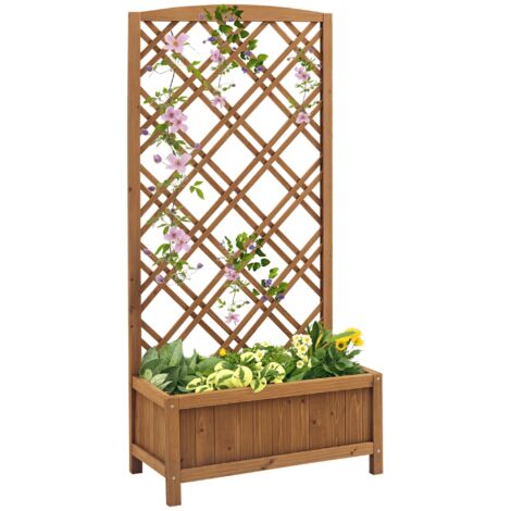 Bac à fleurs surélevé 60x30x122,5 cm, bois avec treillis pour plantes grimpantes, support de jardin extérieur