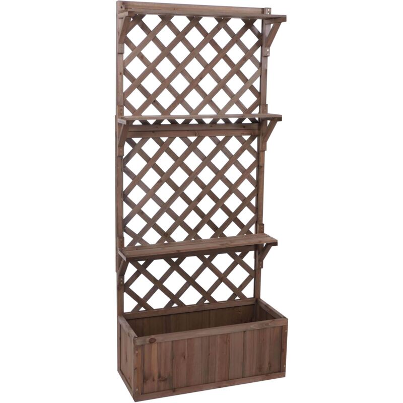 Bac à fleurs surélevé avec treillis et étagères jardinière 177 x 77 x 33 cm en bois marron 040008917