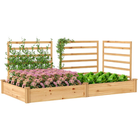 Bac à fleurs surélevé en bois avec 3 treillis et base ouverte 240 x 125 x 102 cm