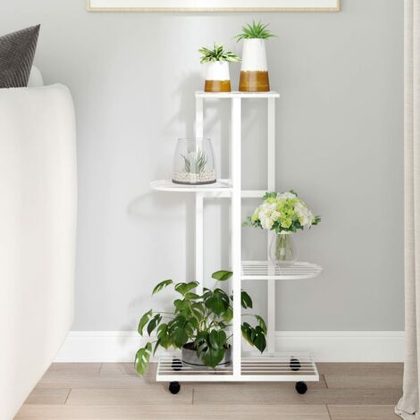 Bac à fleurs,Jardinière à 4 niveaux avec roues 44x23x80 cm Blanc Fer -50886