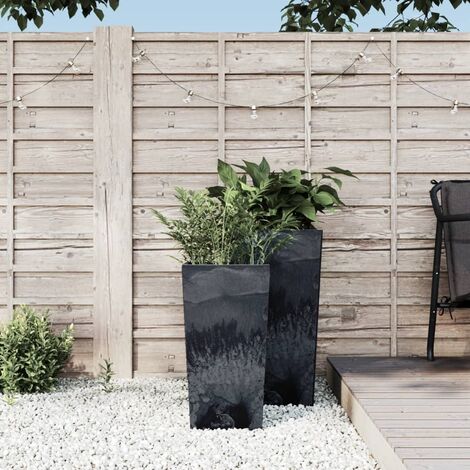 Bac à fleurs,Jardinière et intérieur amovible anthracite PP aspect béton -49577
