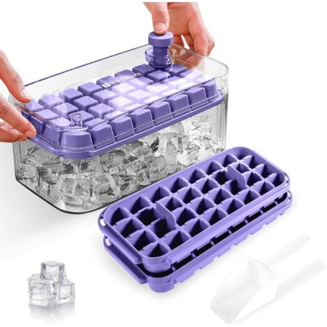 Bac a Glacon, Glacons Moule de Qualité Alimentaire Avec Couvercles, Libère Tous Les Glaçons en une Seconde, Sans BPA, 64 Bac à Glaçons bacs à Glaçons Carrés Faciles à Retirer（violet）