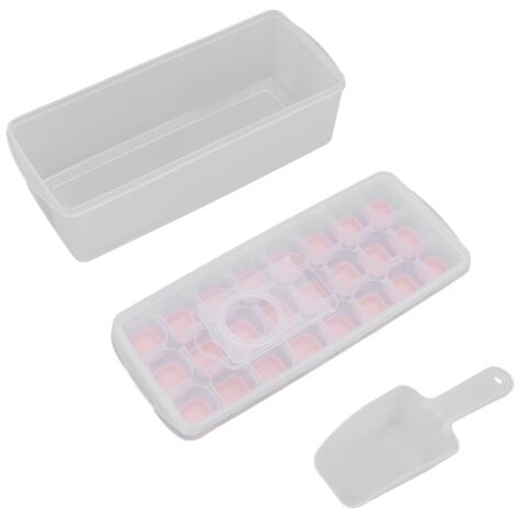 Bac à glaçons avec boîte – 24 compartiments – Démoulage facile – Couleur rose