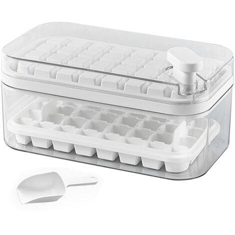 Bac à glaçons double couche 64 pièces - Moule à glace facile à démouler - Boîte de rangement pour congélateur blanc