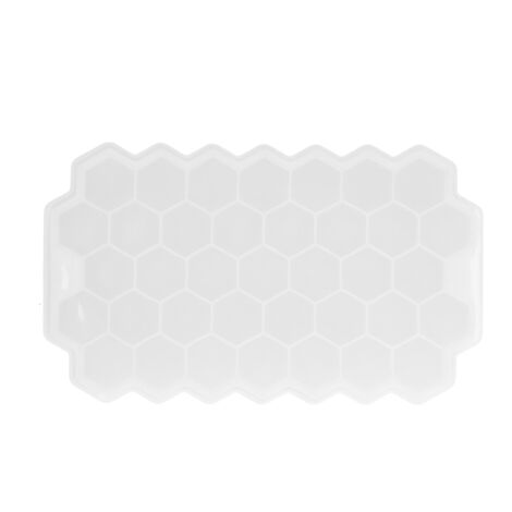 Bac à glaçons en silicone avec couvercle, 37 alvéoles en forme de nid d'abeille pour bar et maison, moule à glaçons alimentaire blanc