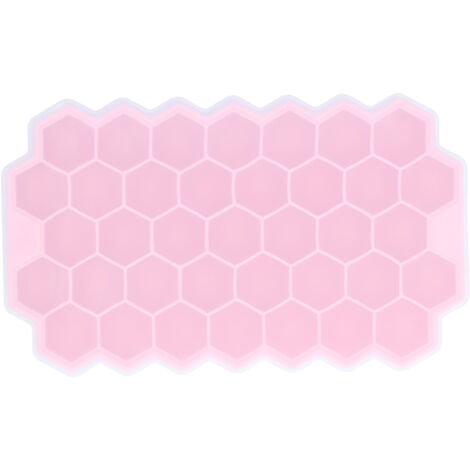 Bac à glaçons en silicone avec couvercle, 37 alvéoles en forme de nid d'abeille pour bar et maison - Rose
