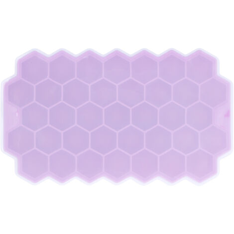 Bac à glaçons en silicone avec couvercle, 37 alvéoles en forme de nid d'abeille pour bar et maison - Violet