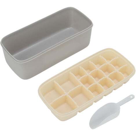 Bac à glaçons en silicone réutilisable, grande capacité avec couvercle et pelle, blanc - Idéal pour bureau et maison