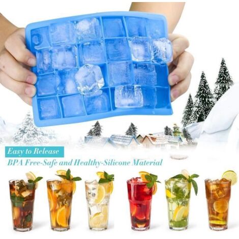 Bac à Glacons en Silicone Souple avec Couvercle Moule a Glace Cube Bleu 24