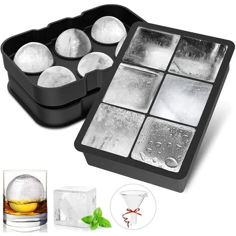 Bac à glaçons Fylina, 45 mm, moule à boule de glace, 48 mm, bac à glaçons en silicone à 6 compartiments, sans BPA (bisphénol A), pour whisky, cocktails, jus, chocolat, bonbons