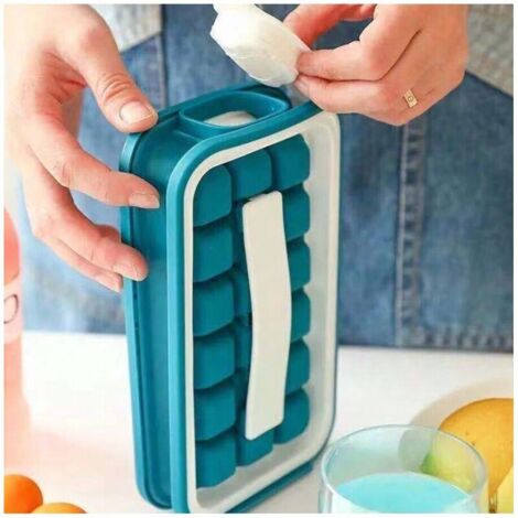 Bac à glaçons – Moule à glaçons innovant – Machine à glaçons, récipient de stockage, distributeur – Portable, isolé, Peut contenir 18 grands glaçons (bleu)
