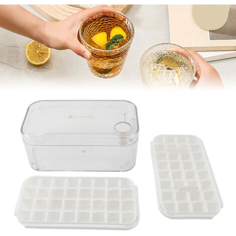 Bac à Glaçons Professionnel 64 Cases Alvéoles Grande Capacité Facile à Nettoyer avec Couvercle Transparent pour Réfrigérateur Blanc